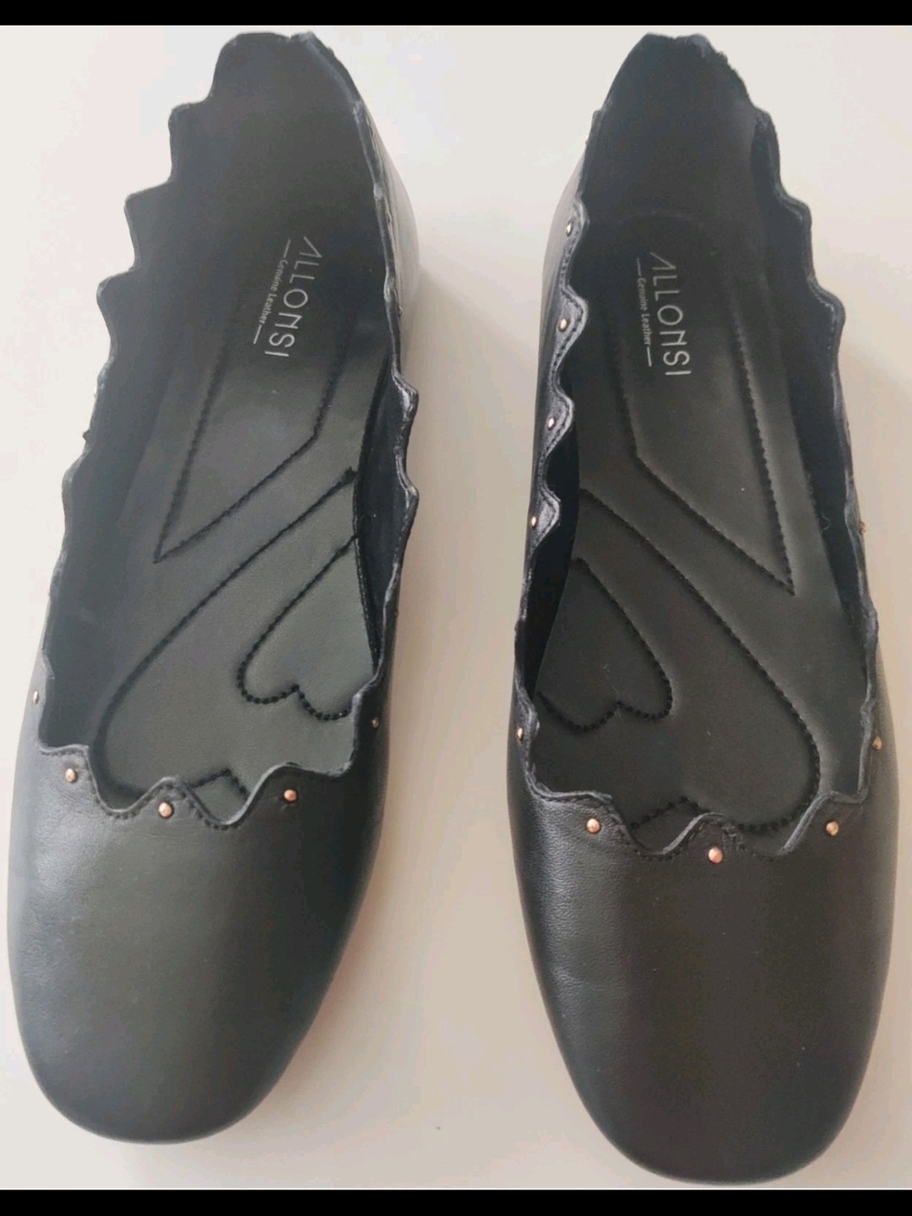Allonsi Sienna Womens 10 Black Leather Ballerina Flats